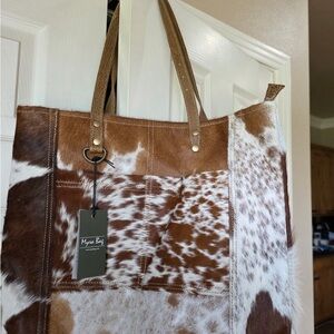 Myra Bag Brown and White Cowhide Tote